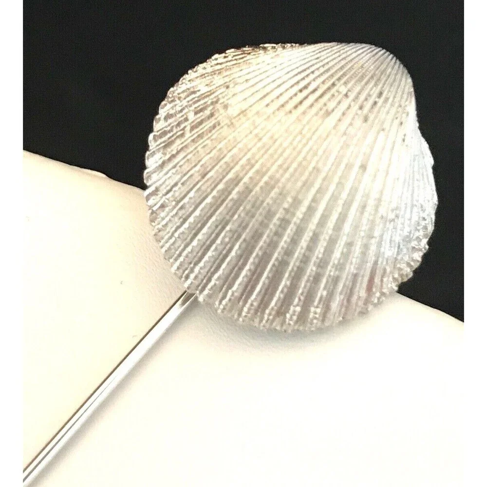 Vintage 1960s Trifari Shell Stick Pin Silver Tone Textured - 1I